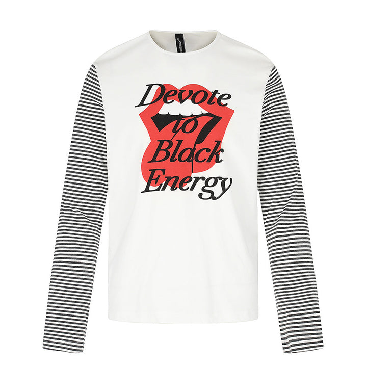 Men's Long Sleeve Shirt with Contrast Stripe Sleeves and Large Lip Statement Print Amarae