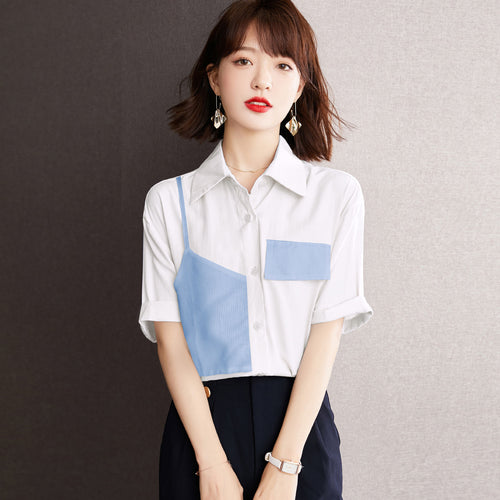 Chemisier à manches courtes femme tendance avec des inserts contrastants Chic & Stil