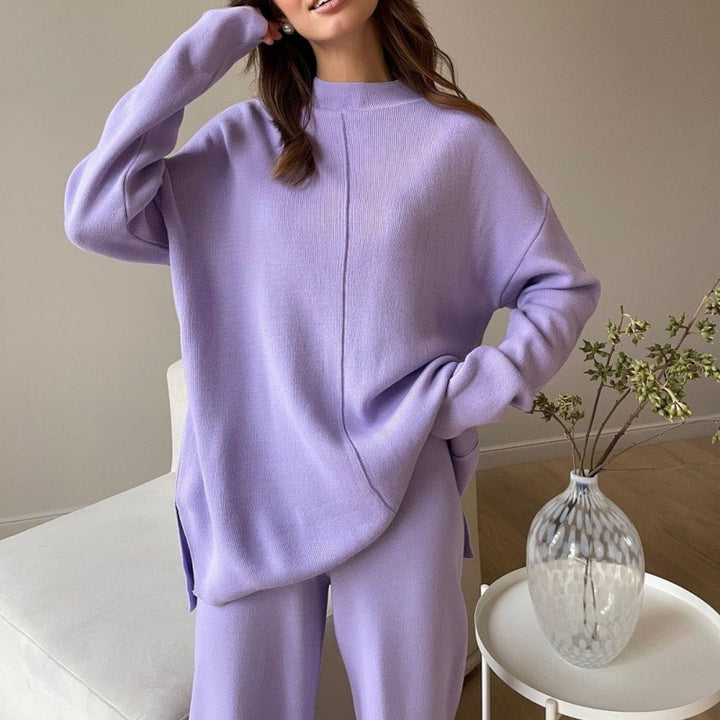 Women relaxed fit knitted jumpsuit with high collar Lune London