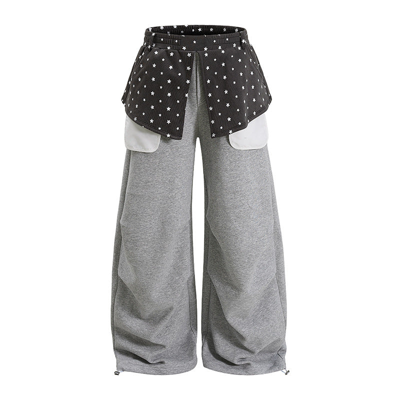 Ladies Wide Palazzo Lounge Pants with Layer Insert, Star Application & Large Contrast Pockets Amarae