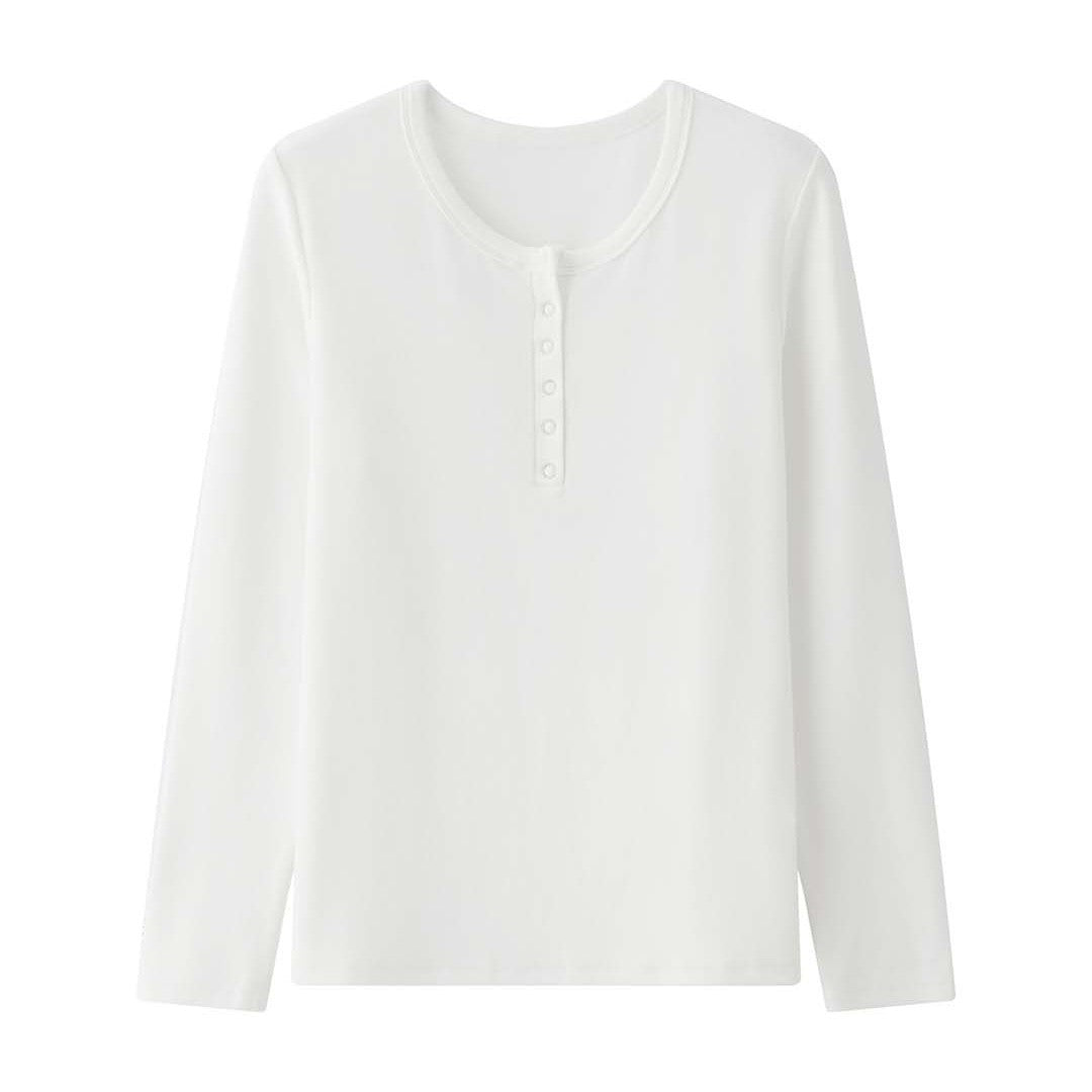 Women's Long Sleeve Henley Shirt with Snap Placket Amarae