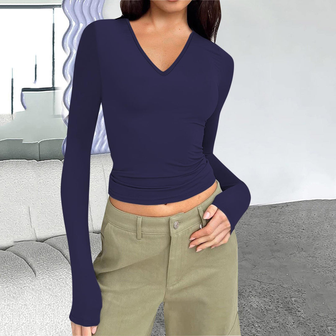 Long sleeve women's T-shirt with V-neck and fitted cut Lune London