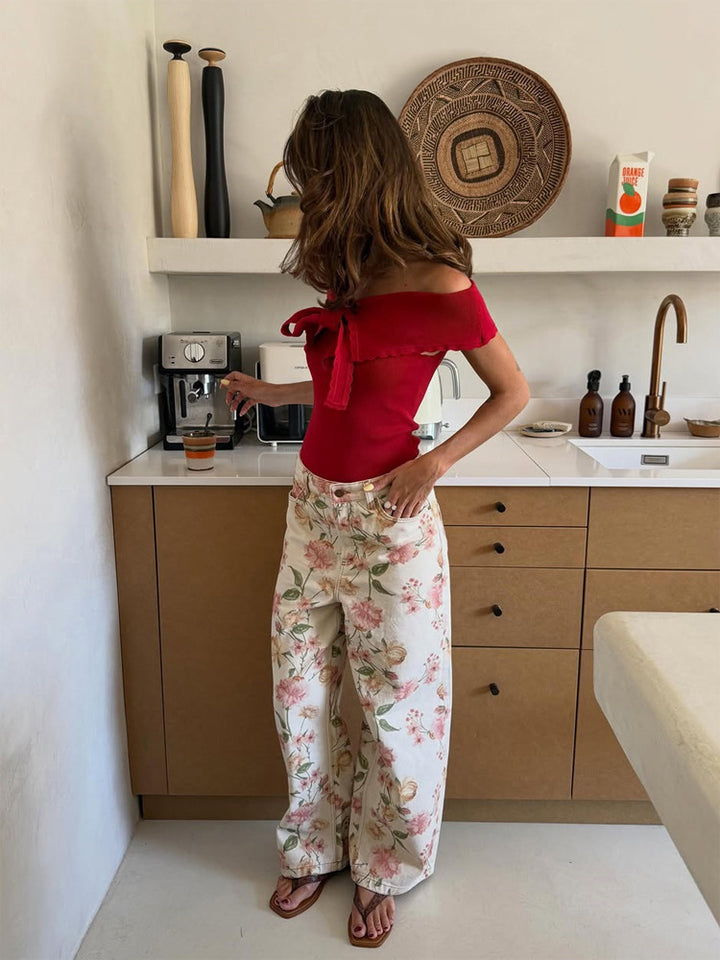 Women's Two-Piece Floral Print Co-Ord Set with Oversized Blouson and High-Waist Pants Amarae