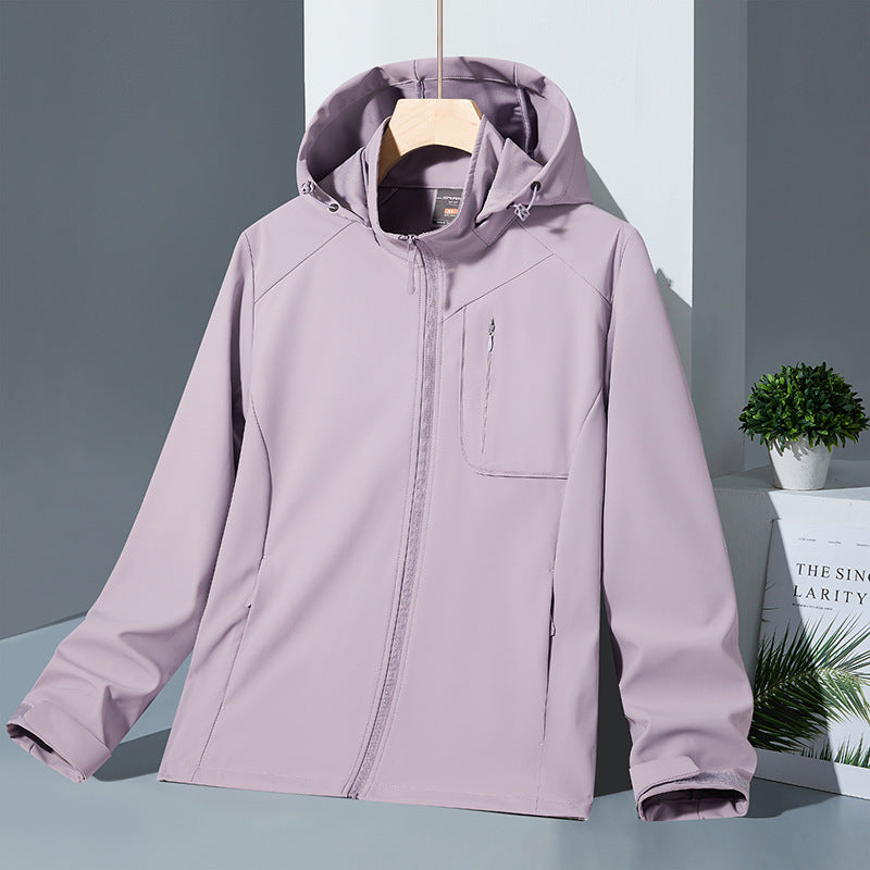 Women Light Softshell Hoodie Jacket with wind and water repellent membrane and chest zip pocket Amarae