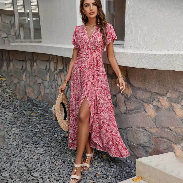 Ladies High-Low Wrap Maxi Dress Lune London