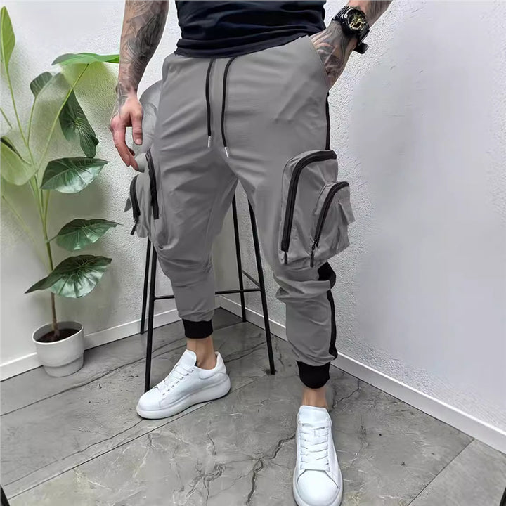 Men's cargo joggers with multifunctional zipped pockets and elastic waistband Lune London