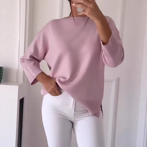 Women's Casual Oversized Sweater with Asymmetric Cut and Button Details Chic & Stil