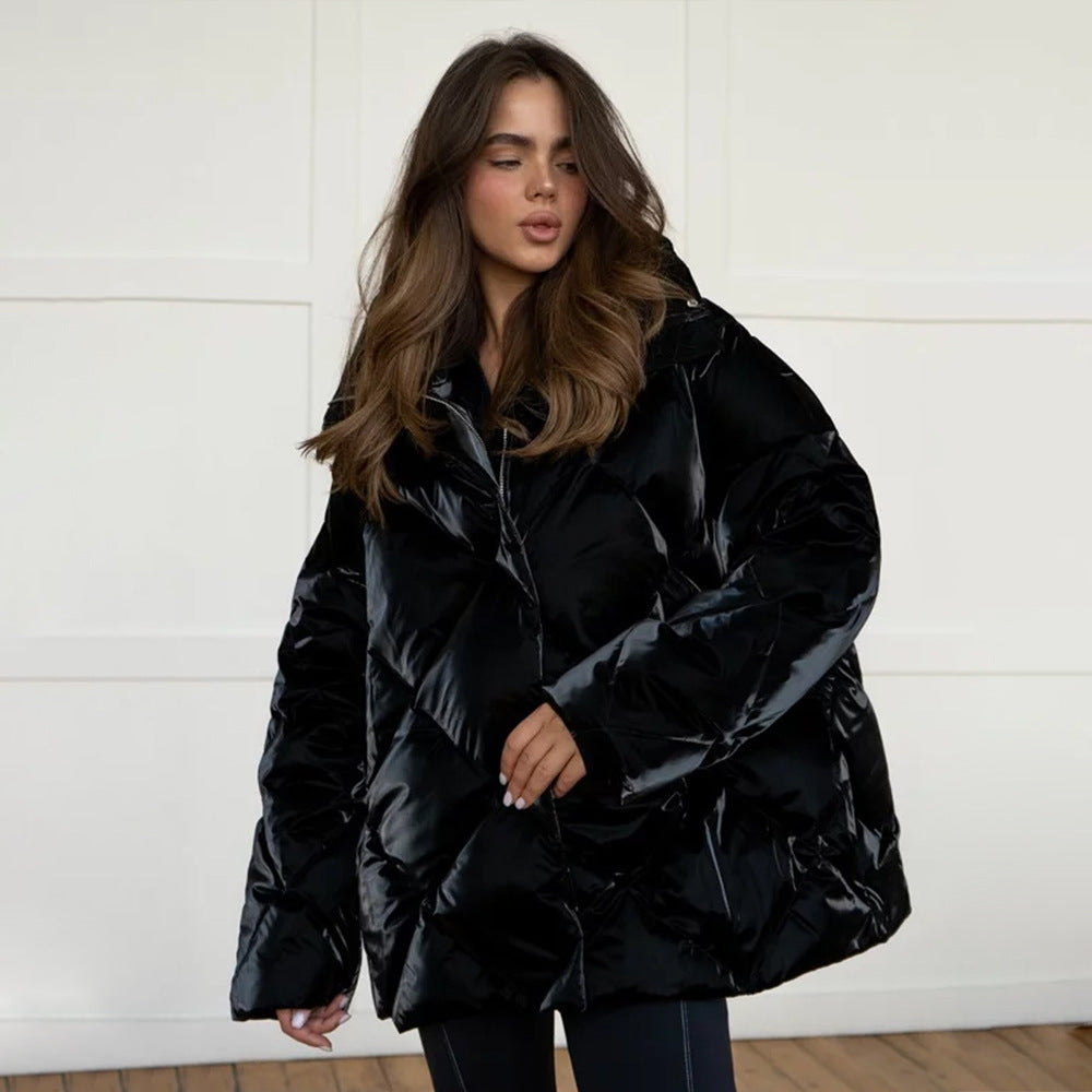 Ladies padded quilted jacket with high collar and practical pockets Amarae
