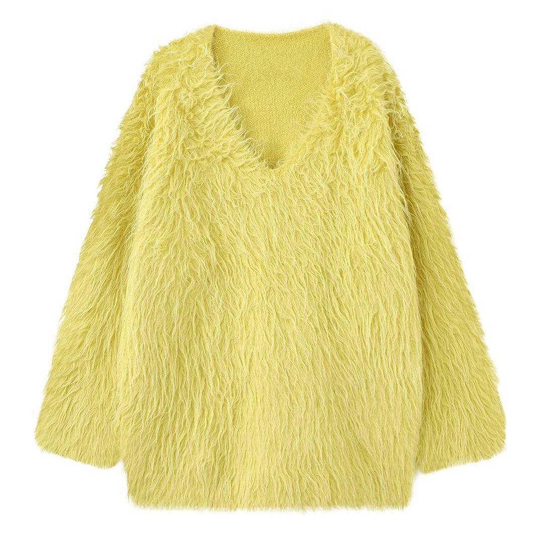 Women's Fluffy V-Neck Sweater in Shaggy Look Amarae