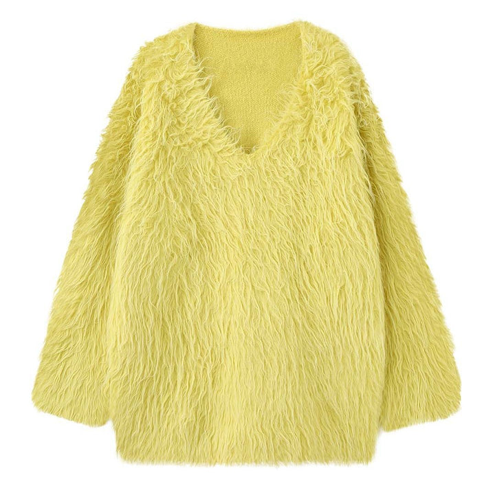 Women's Fluffy V-Neck Sweater in Shaggy Look Amarae