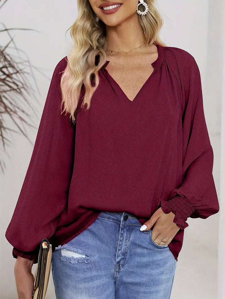 Ladies Elegant V Neck Blouse With Puff Sleeves Lune London