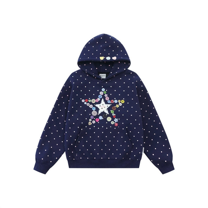 Women's hoodie with button star appliqué, allover polka dot and kangaroo pocket Amarae