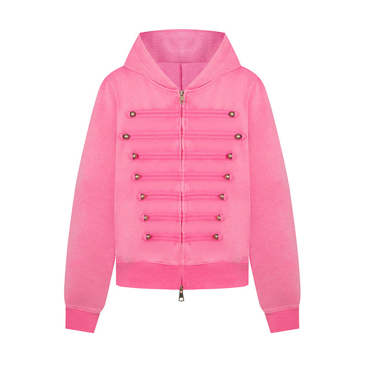Ladies hooded sweat jacket in military style with decorative cords and metal buttons Amarae