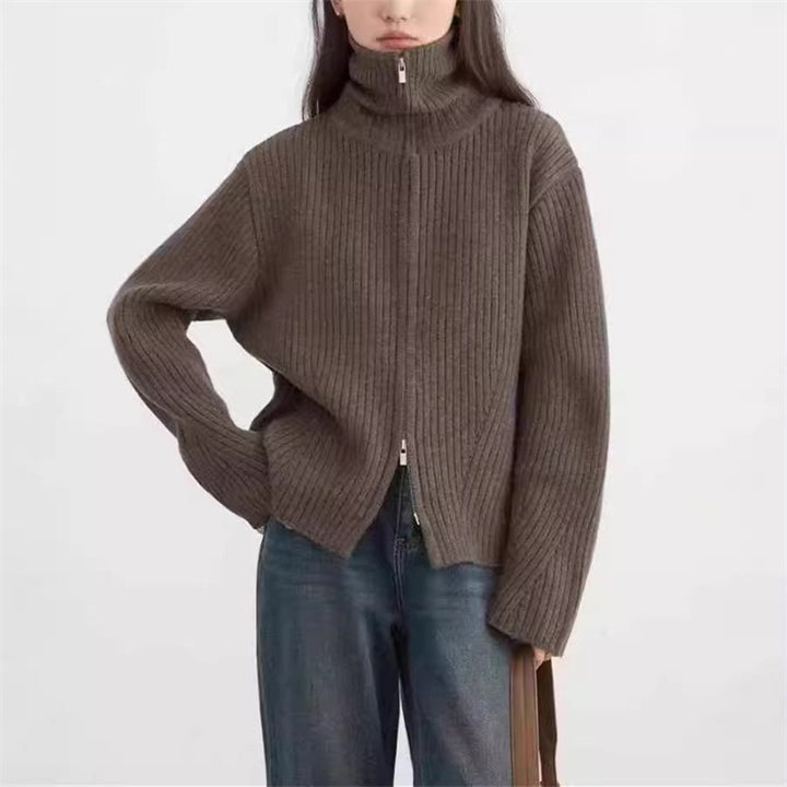 Cardigan décontracté pour femmes avec col montant et fermeture éclair Chic & Stil