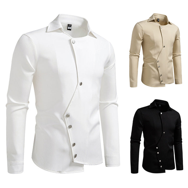 Innovative long sleeve shirt for men with asymmetrical button closure Lune London