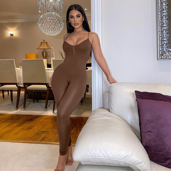 Women’s Bodycon Jumpsuit with Adjustable Spaghetti Straps Lune London