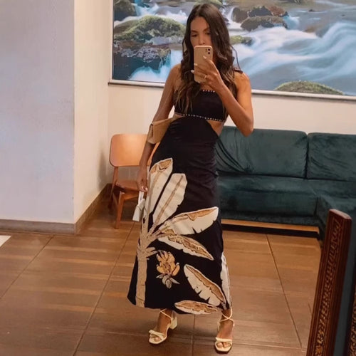 Maxi dress for women with floral print and elegant straps Amarae