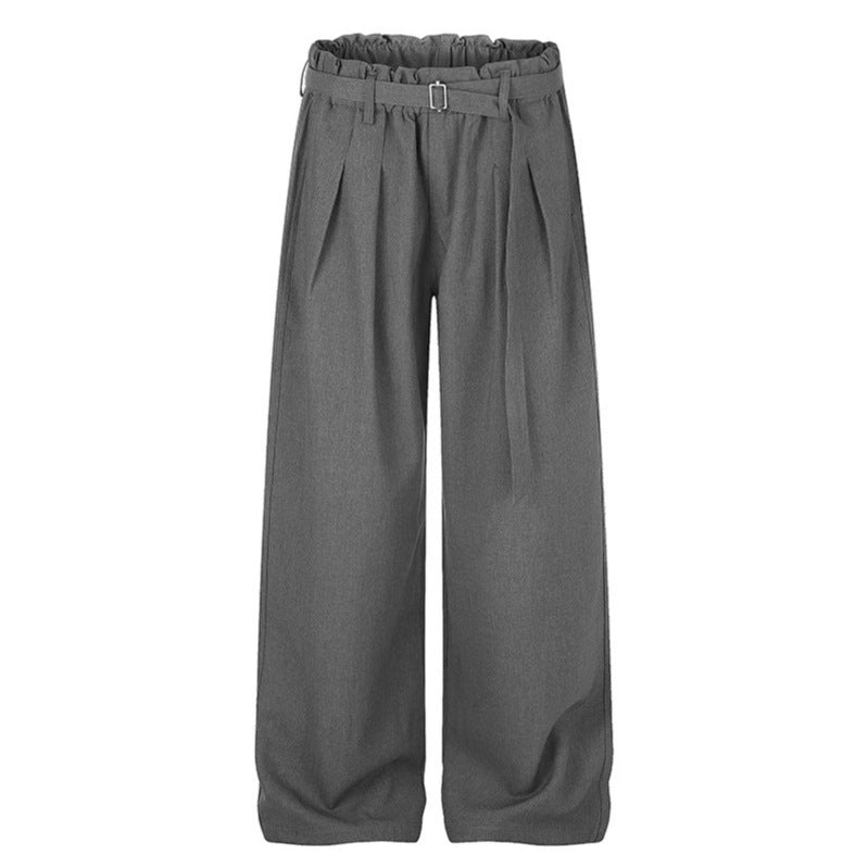 Ladies Wide High-Waist Palazzo Pants with Paperbag Waist, Pleats and Ties Belt Amarae