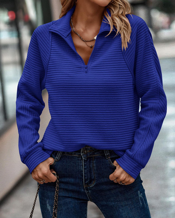 Waffle sweater with high collar and zip for women Lune London