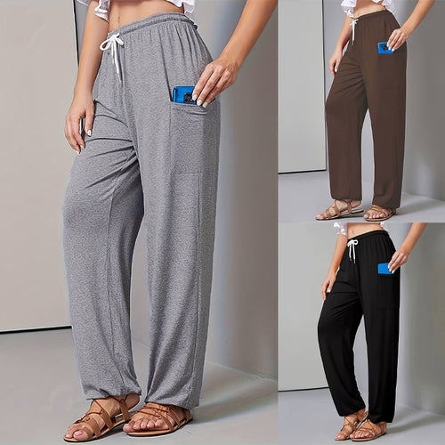 Women Comfortable Leisure Pants with Practical Pockets and Elastic Waist Amarae