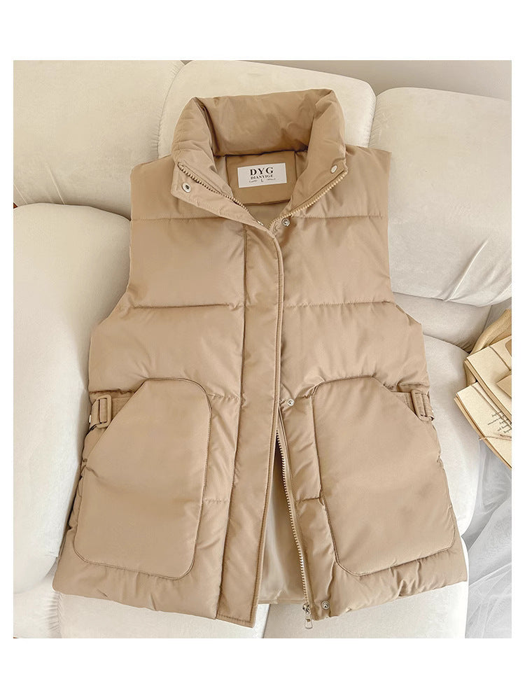 Lady Satin Vest with High Collar and Practical Pockets Amarae