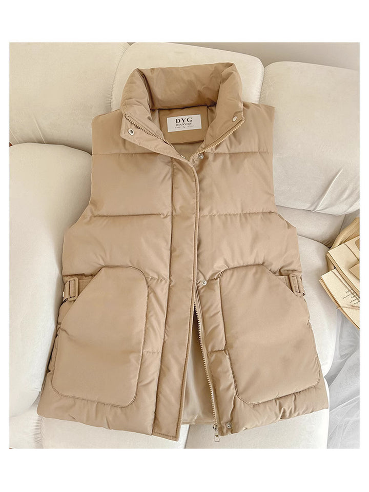 Lady Satin Vest with High Collar and Practical Pockets Amarae