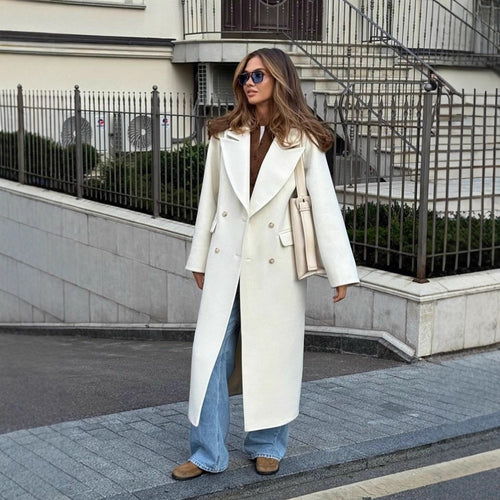 Women's Mid-length Double-breasted Wool Blend Coat with Distinctive Lapels and Tailored Fit Amarae