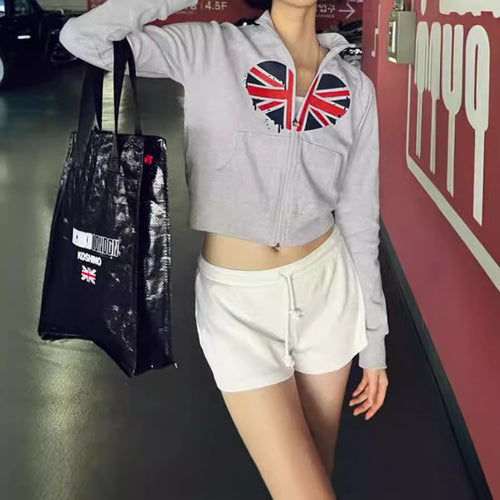 Hooded jacket for women with creative design and trendy Union Jack print Amarae