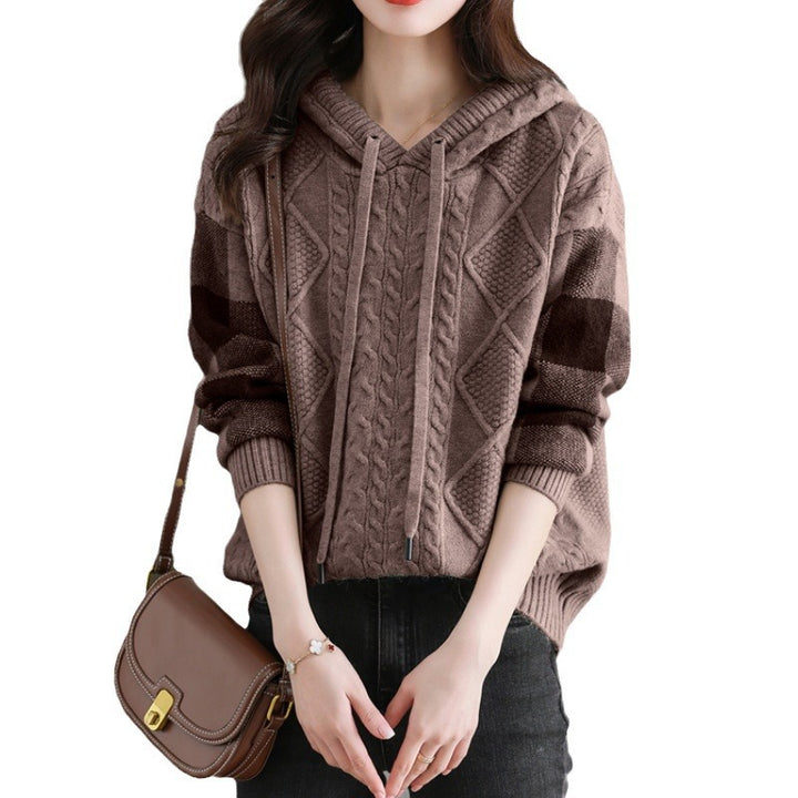 Knitted sweater for women with hood and chic tartan pattern Lune London