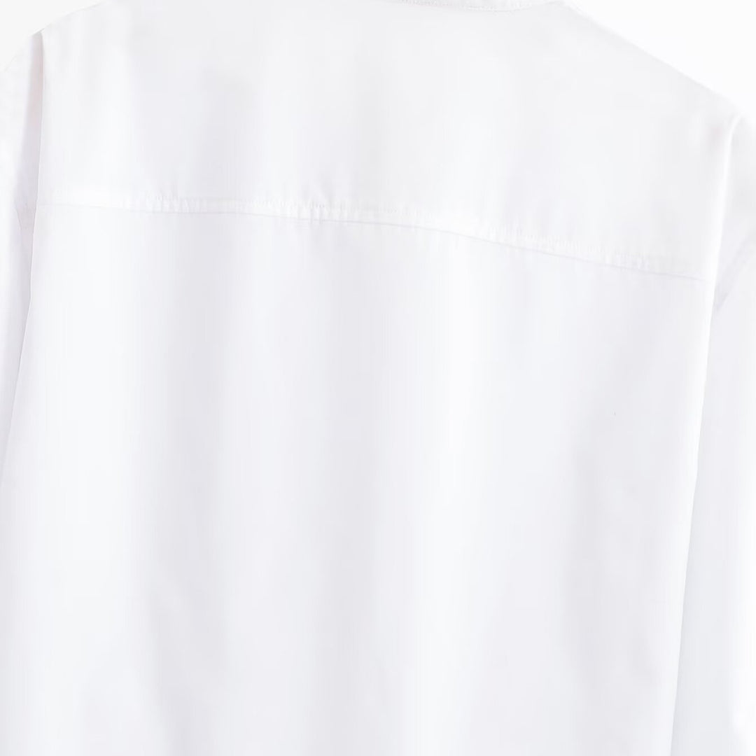 Women's short blouse with stand-up collar, cord corsage at the hem and voluminous sleeves Amarae