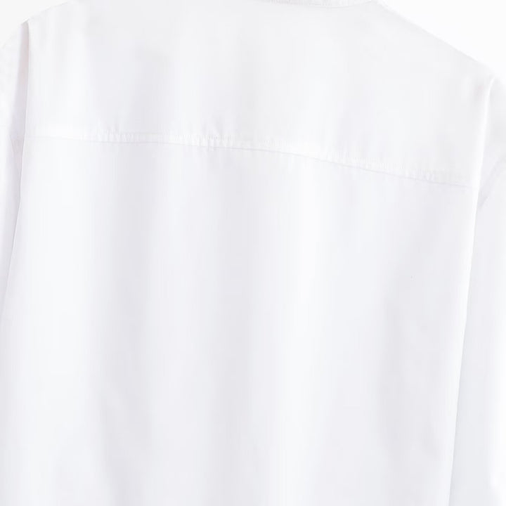Women's short blouse with stand-up collar, cord corsage at the hem and voluminous sleeves Amarae