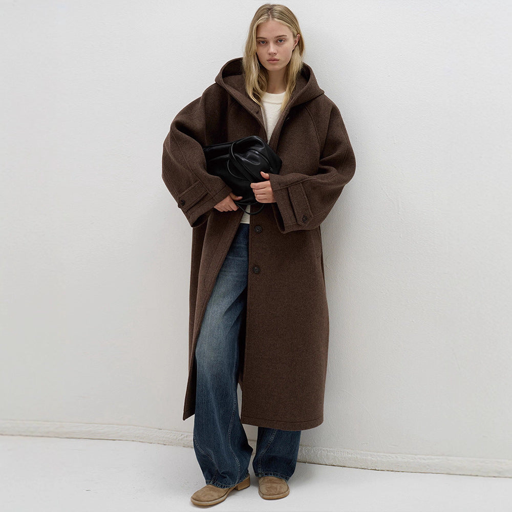 Manteau en laine oversize pour femmes avec capuche pratique Chic & Stil