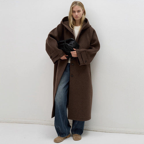 Manteau en laine oversize pour femmes avec capuche pratique Chic & Stil