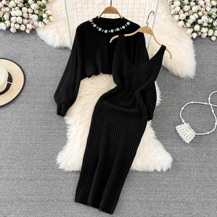 Robe Tricotée Élégante pour Femmes avec Décolleté en V et Manches Bouffantes Chic & Stil