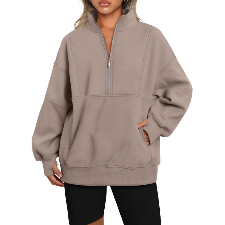 Sporty hoodie top for women with high collar and zip Lune London
