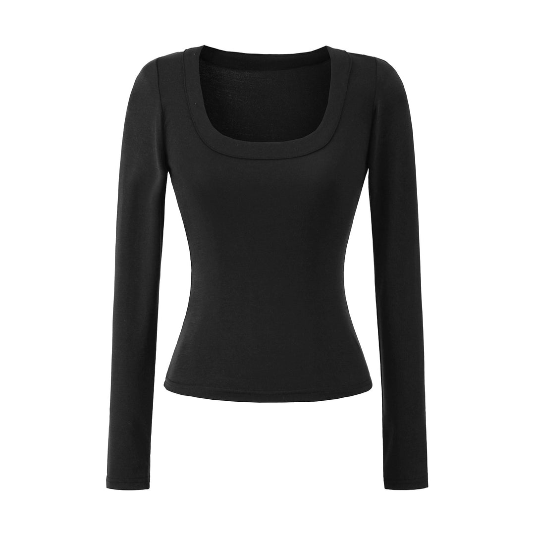 Women’s long sleeve top with deep round neckline Lune London