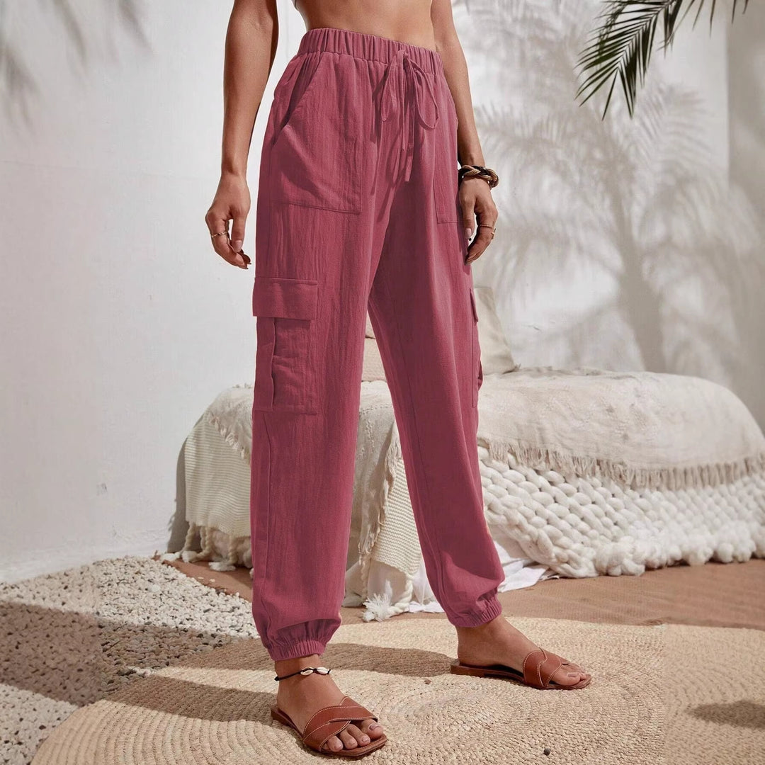 Women's Lightweight Cargo Jogging Pants with Drawstring, Elastic Waistband and Elastic Cuffs Amarae