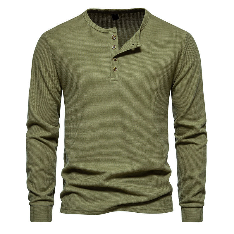 Men's Long Sleeve Henley Shirt with Textured Surface Pattern and Practical Button Details Amarae