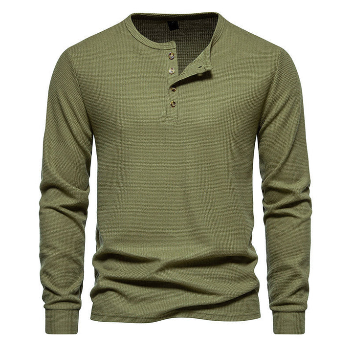 Men's Long Sleeve Henley Shirt with Textured Surface Pattern and Practical Button Details Amarae