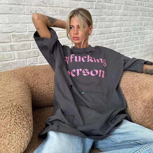 Oversized t-shirt for women with trendy ripped details Amarae