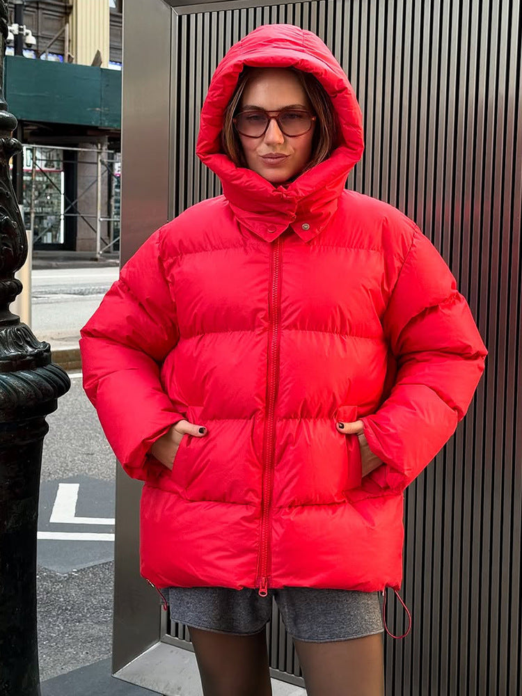 Women's Oversized Quilted Puffer Jacket with Removable Hood and Two-Way Zipper Amarae