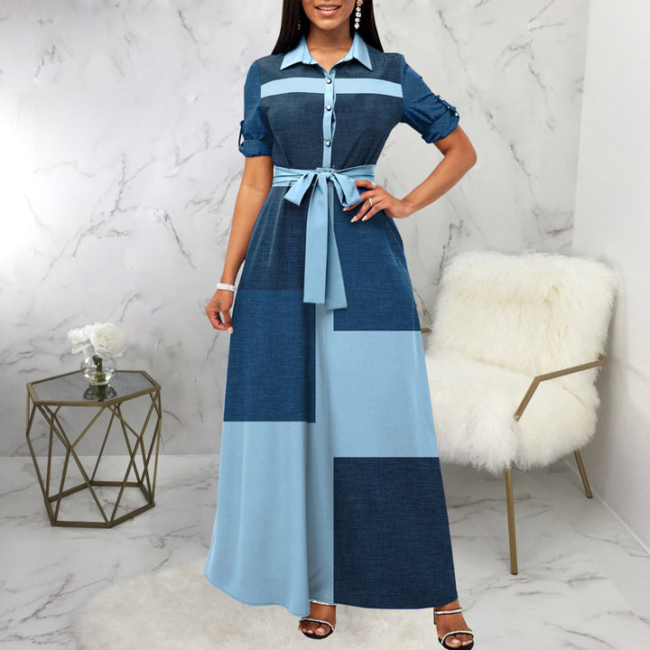 Maxi dress for women with button placket and tie belt Lune London