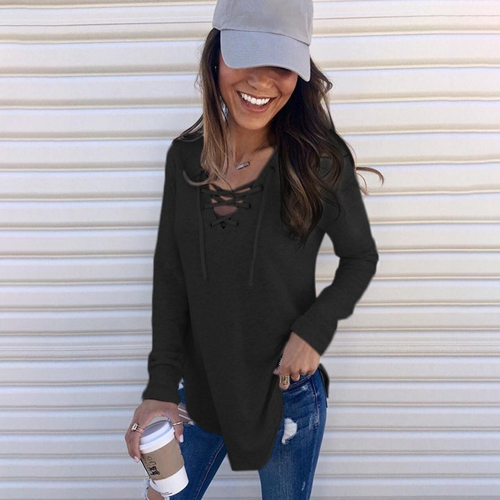 Long sleeve shirt for women with deep neckline and laces Lune London