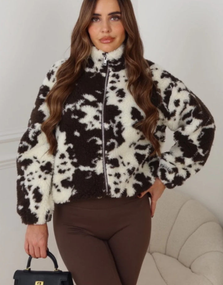 Dames Cozy Fleece Veste avec col haut et imprimé Dalmate tendance Chic & Stil