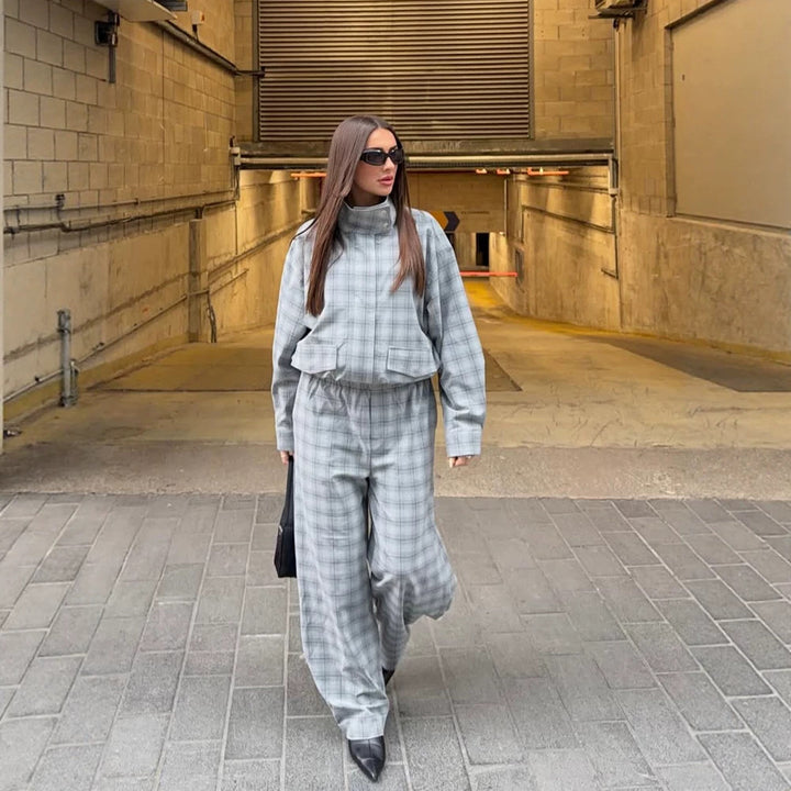 Women's Oversize Check Two-Piece from Tailormix with Stand-up Collar Amarae