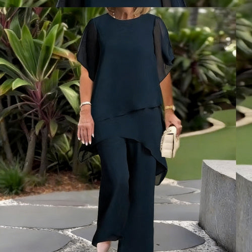 Women Elegant Two-Piece Set with Airy Sleeves and Asymmetrical Hem Amarae