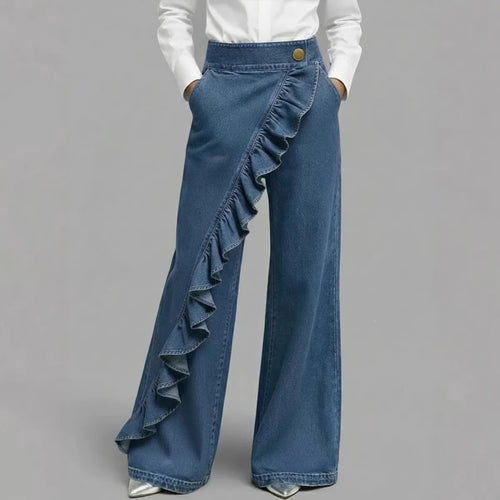 Women's Wide Jeans with Ruffle Detail Chic & Stil
