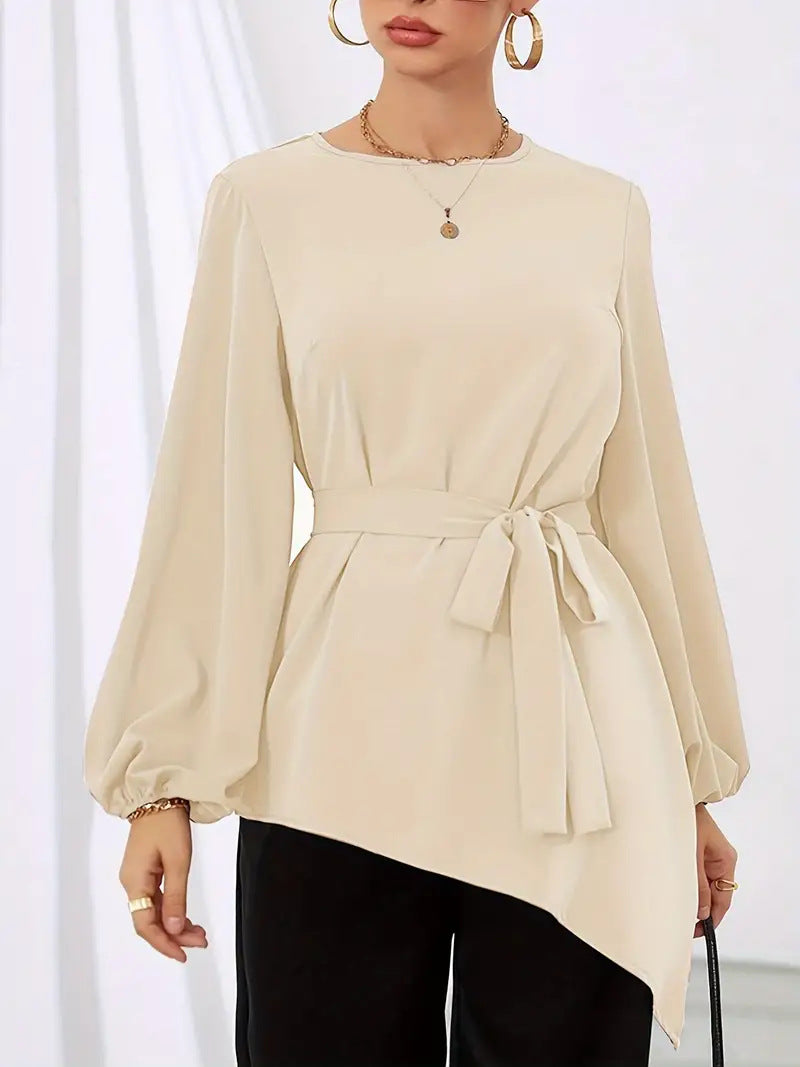 Ladies elegant top with asymmetric hem and shaping Lune London