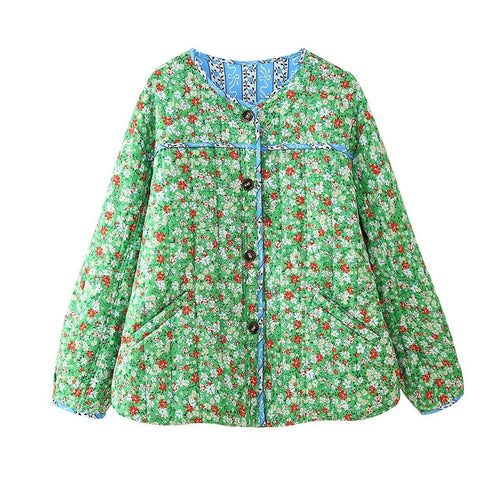 Lady quilted floral jacket with practical pockets and elegant collar Amarae
