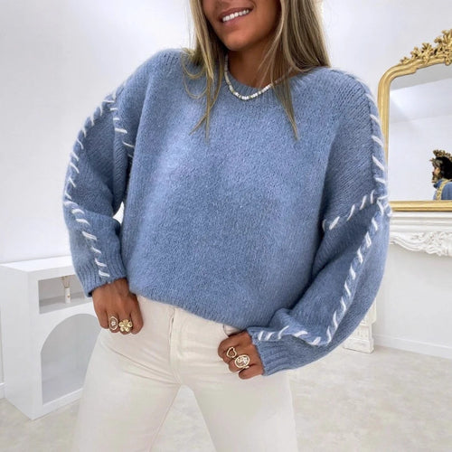 Pull en maille douce pour femmes avec des bordures contrastées décoratives Chic & Stil